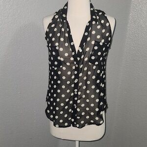 Fun & Flirt Black and White Sheer Sleeveless Blouse Size M